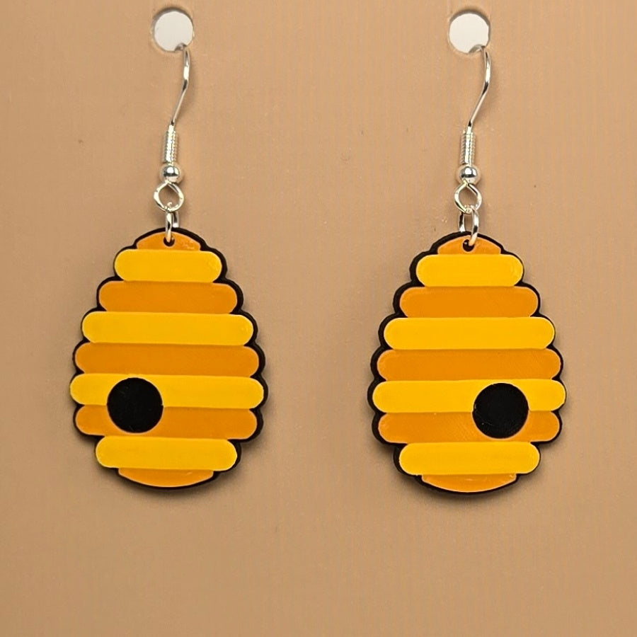 Boucle d'oreille en forme de Ruche d'abeille avec crochets hypoallergéniques sans nickel